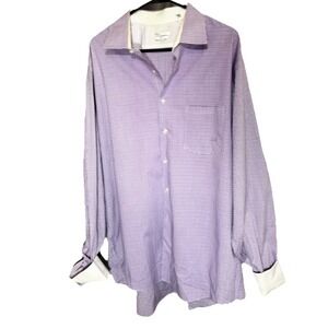 VanHusen Men's Plaid Purple Long Sleeve Button Up Stretch Shirt 18 1/2 Tall 2XL